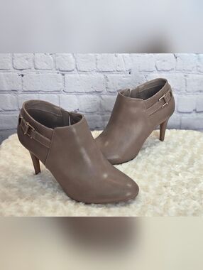Ellen Tracy Taupe Ankle Booties with Buckle Detail